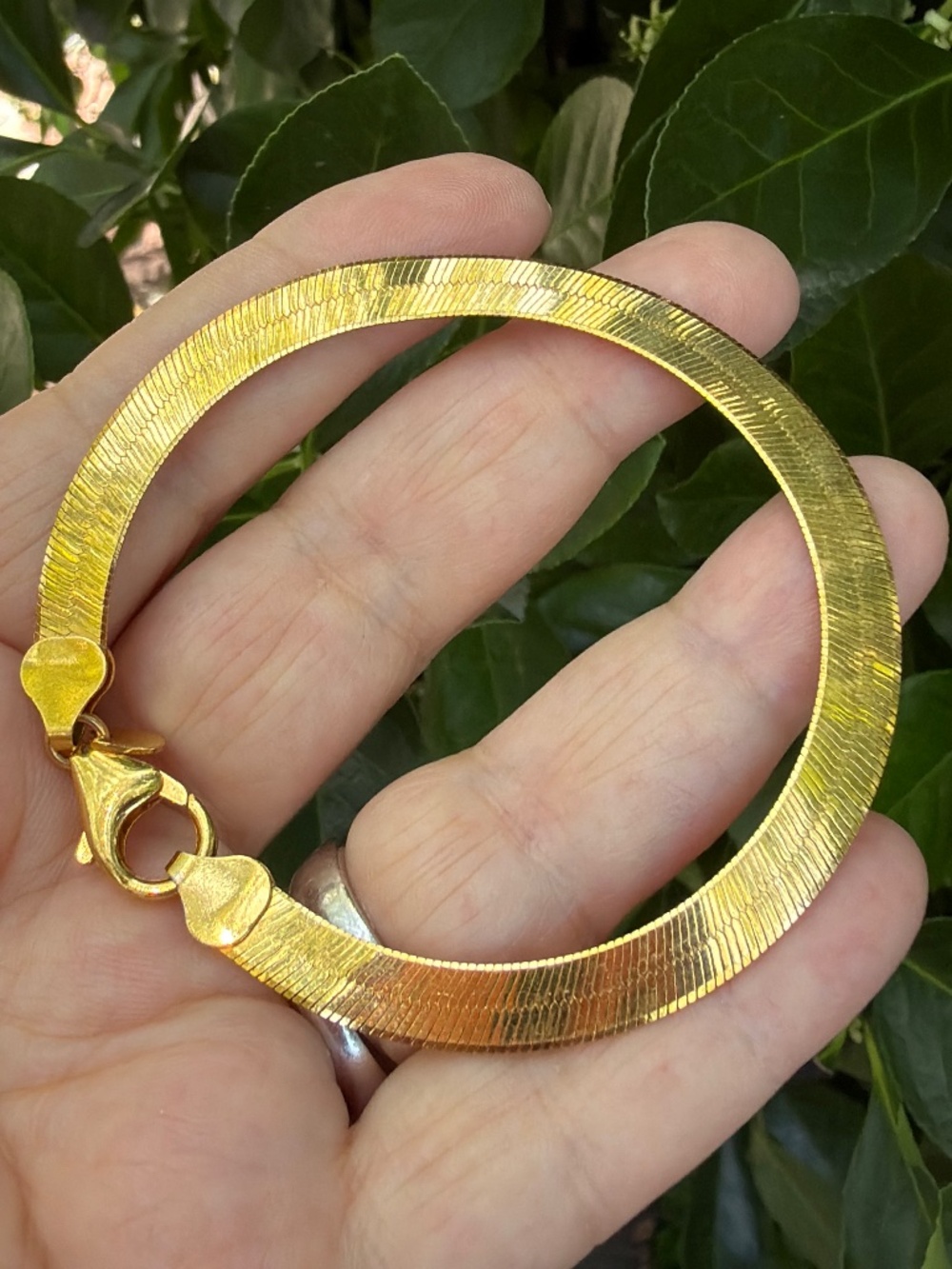 MILOR ITALY Mirror Herringbone chain Bracelet Gold Tone Bronze Sleek Flexible